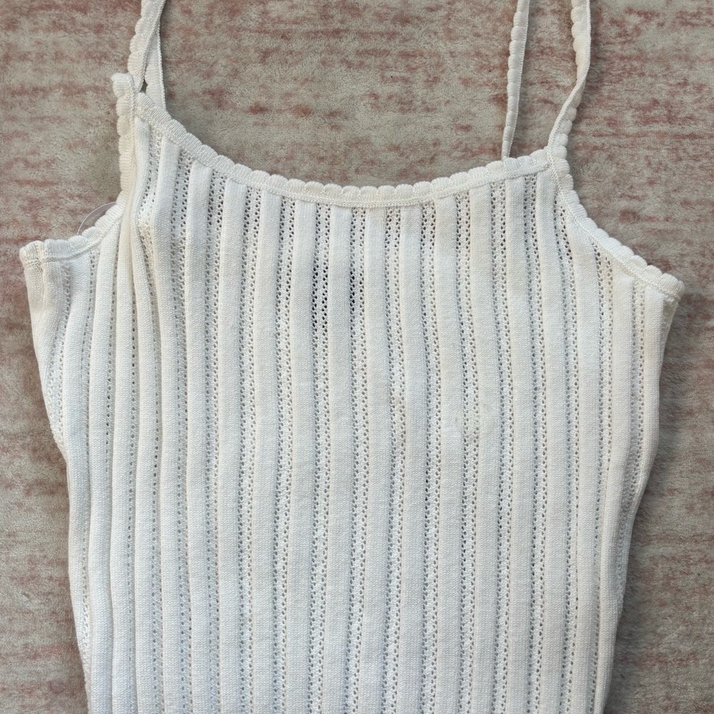 PacSun White Ribbed Scallop-Trim Cami Tank